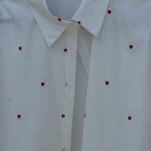 Like New White Dress Shirt with Red Heart Design- Size Medium